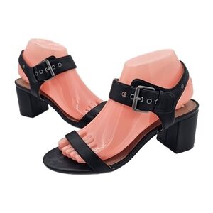 Matt And Nat Elysa Womens Vegan Block High Heels Buckle Strap Sandals Black 7.5